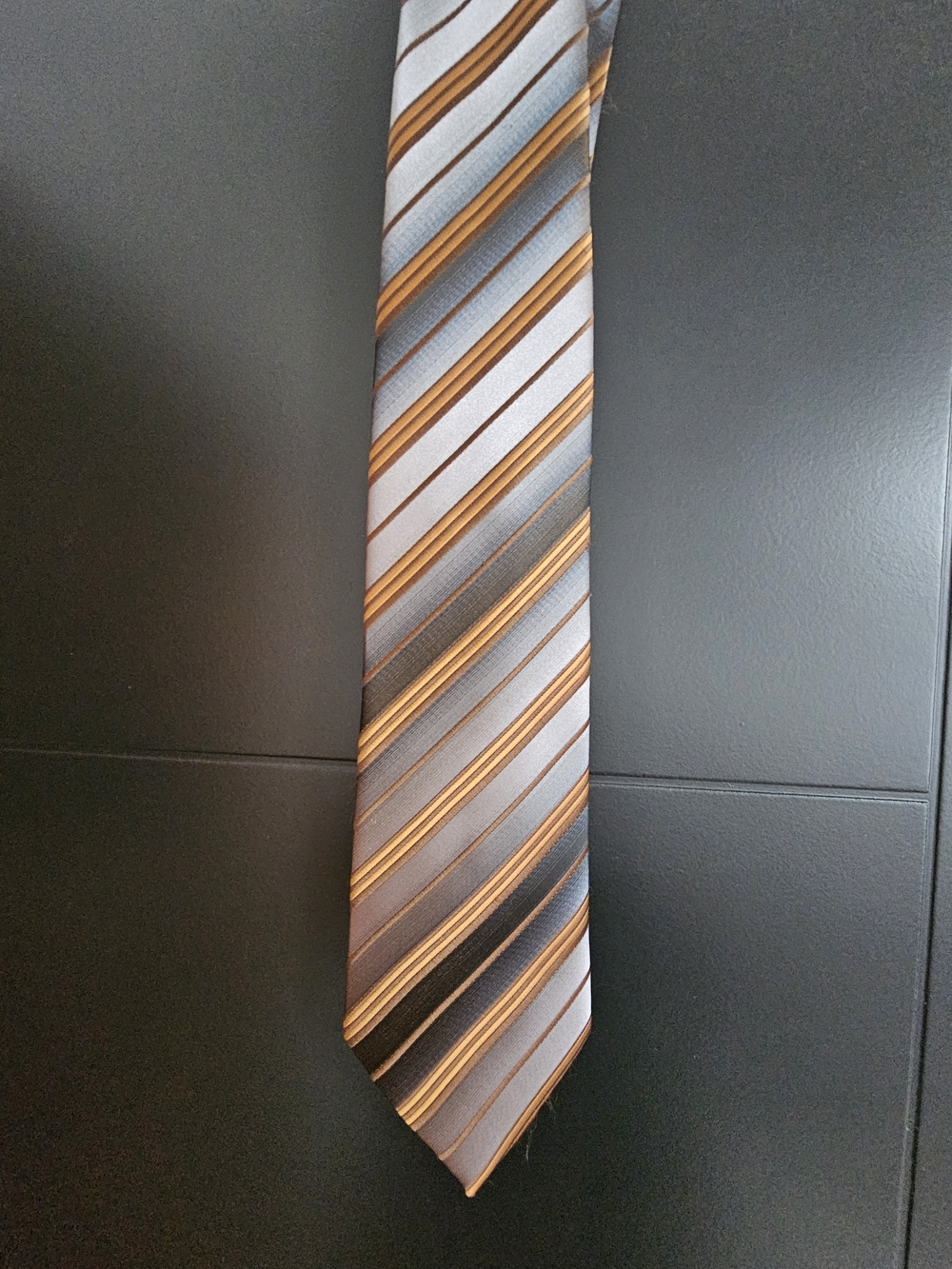 Men's Striped Tie in Gray and Gold-Tone